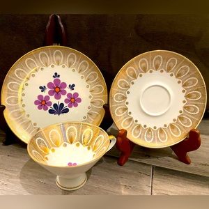 Mitterteich Bavaria Footed Cup Saucer & Plate Trio